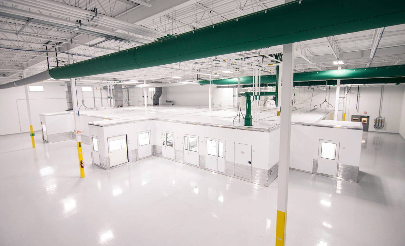 A completed pod cleanroom inside the facility